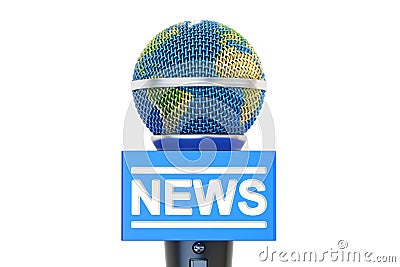 Microphone global news, 3D rendering Stock Photo