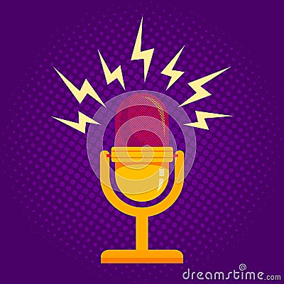 Microphone on halftone background Vector Illustration