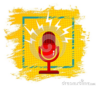 Microphone on halftone background Vector Illustration