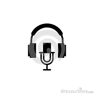 Microphone and headphone icon. Podcast or radio logo design Vector Illustration