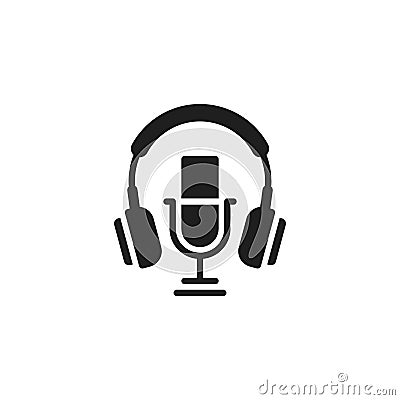 Microphone and headphone icon. Podcast or radio logo design Vector Illustration