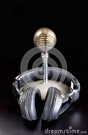 Microphone and Headphones. Stock Photo