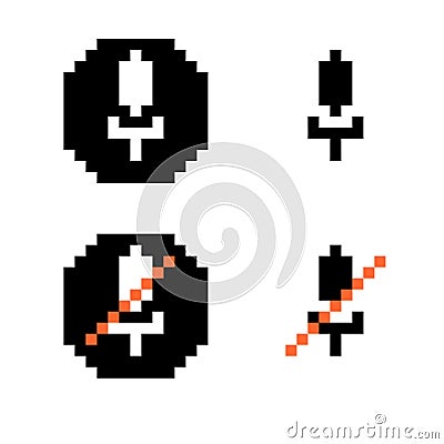 Microphone icon. Speaker on, off pixel sign. Sound symbol mobile app. Vector Illustration