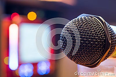 Microphone in a karaoke bar. Stock Photo