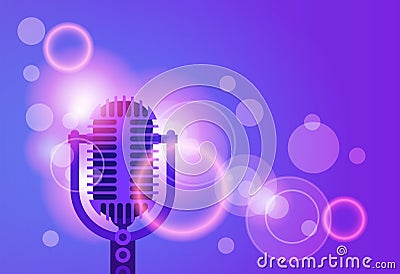 Microphone Music Banner Colorful Pop Art Style Modern Musical Poster Vector Illustration