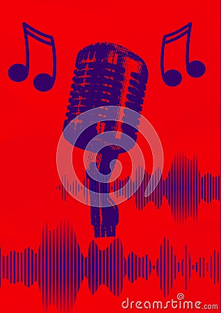 Microphone on music notes red Abstract background Editorial Stock Photo