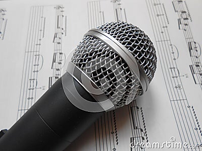 Microphone on the music notes Stock Photo