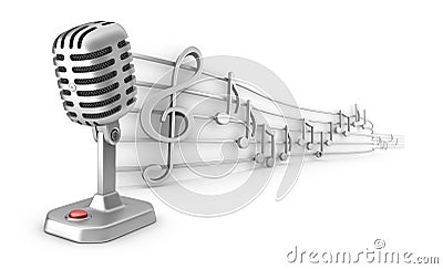 Microphone and musical notes staff set Stock Photo