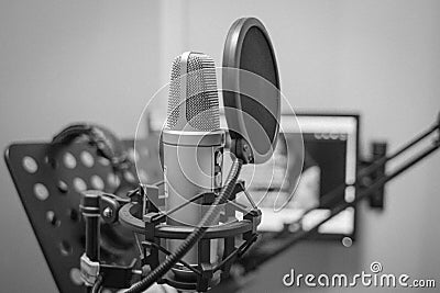 The microphone and other equipment for scoring of films, television plots, advertising and other Stock Photo