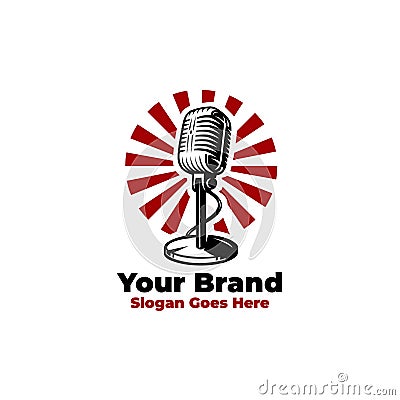 Microphone Podcast Live Talkshow Ready Made Logo Vector Illustration Vector Illustration
