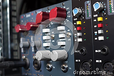 Microphone preamps for recording. Stock Photo