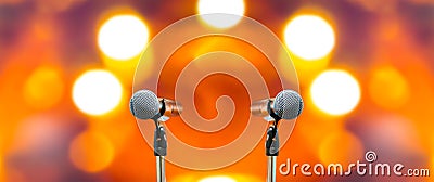 Microphone Public speaking background, Close up microphone on stand for speaker speech presentation stage performance or press Stock Photo