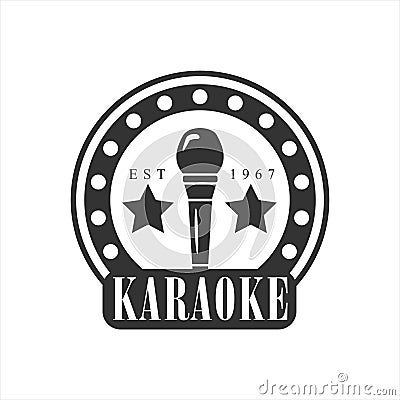 Microphone In Round Frame Karaoke Premium Quality Bar Club Monochrome Promotion Retro Sign Vector Design Template Vector Illustration