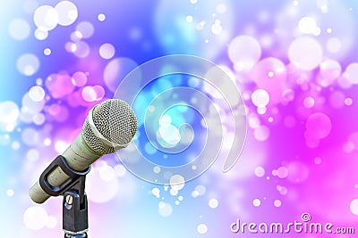 Microphone with Soft red green blue pink abstract background wit Stock Photo