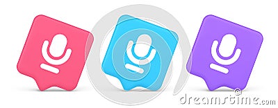 Microphone sound live recording button web app design radio music broadcasting 3d speech bubble icon Vector Illustration