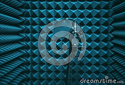 Microphone in the sound machine. The room for recording sound Stock Photo