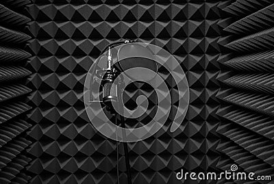 Microphone in the sound machine. The room for recording sound Stock Photo