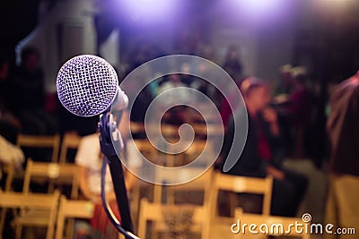 Microphone on stage Stock Photo