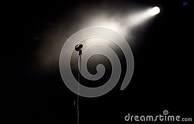 microphone in stage lights during concert - summer music festival Stock Photo