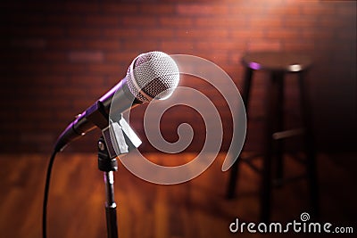 Microphone on a stage Stock Photo