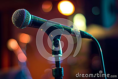 Microphone on Stand in Studio Stock Photo