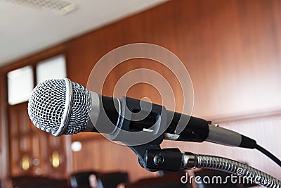 microphone,Table and chair in the courtroom Stock Photo