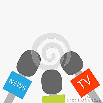 Microphone TV news set Reparter journalism concept Flat design style Vector Illustration