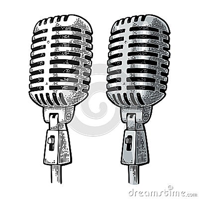 Microphone. Vintage vector black and color engraving illustration on white Vector Illustration