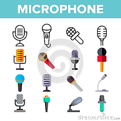 Microphone, Voice Recording Vector Color Icons Set Vector Illustration