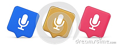 Microphone voice sound recording broadcasting button web app media communication 3d speech bubble icon Vector Illustration