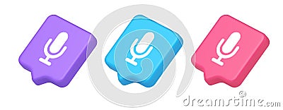 Microphone voice sound recording broadcasting button web app media communication 3d speech bubble isometric icon Vector Illustration