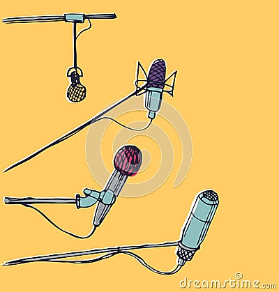 Microphones. Hand-drawn graphic elements Vector Illustration