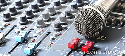 Microphones and mixers on the table Stock Photo