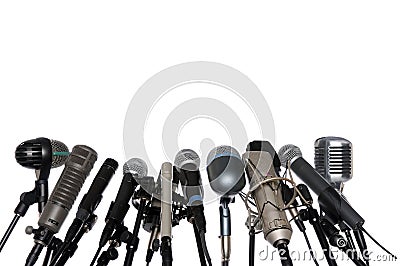 Microphones At Press Conference Stock Photo