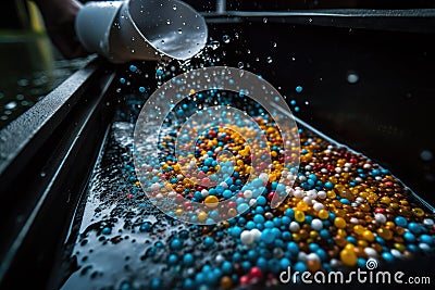 microplastics being transported by water flow Stock Photo