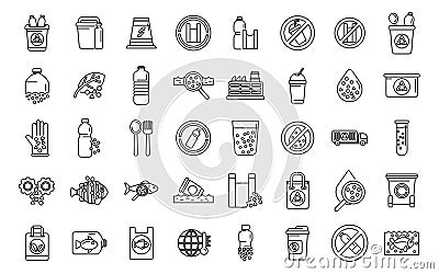 Microplastics pollution icons set outline vector. Fish environment plastic Vector Illustration