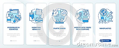 Microplastics sources and types onboarding mobile app page screen with concepts Vector Illustration