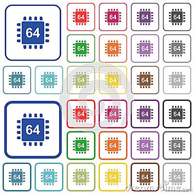 Microprocessor 64 bit architecture outlined flat color icons Stock Photo