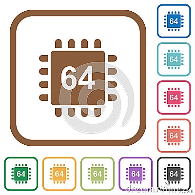 Microprocessor 64 bit architecture simple icons Stock Photo