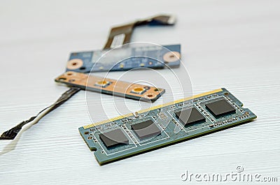 Microprocessor computers component. Close-up Stock Photo