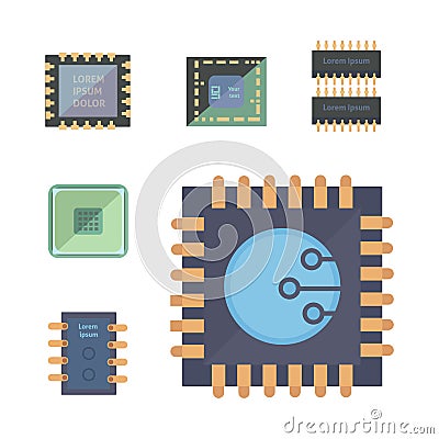 Microprocessor and Electronic chips icons . set chip vector illustration Vector Illustration