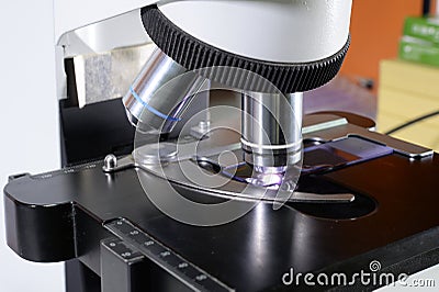 Microscope at the blood laboratory Stock Photo