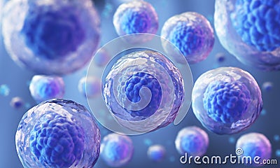 Microscope of cell, Embryonic stem cells, Cellular Therapy and Regeneration 3d illustration Cartoon Illustration