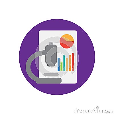 Microscope and charts flat icon. Round colorful button, Data analysis circular vector sign, logo illustration. Vector Illustration