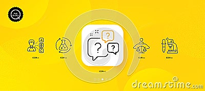 Microscope, Chemistry experiment and Question bubbles minimal line icons. For web application, printing. Vector Stock Photo