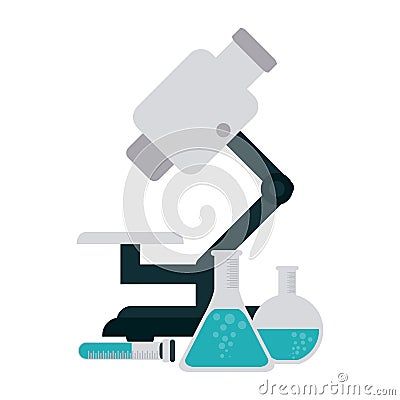 Microscope and chemistry flasks Vector Illustration