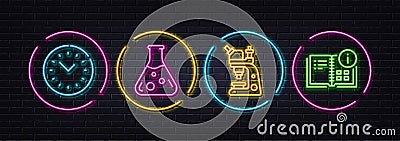 Microscope, Chemistry lab and Time management minimal line icons. For web application, printing Vector Vector Illustration