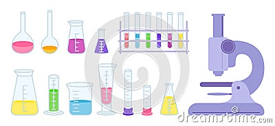 Microscope flask beaker microscope jar flat Vector Vector Illustration