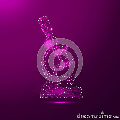 Microscope icon in low poly style consisting of points, lines, and shapes in the form of planets, stars and the universe Vector Illustration