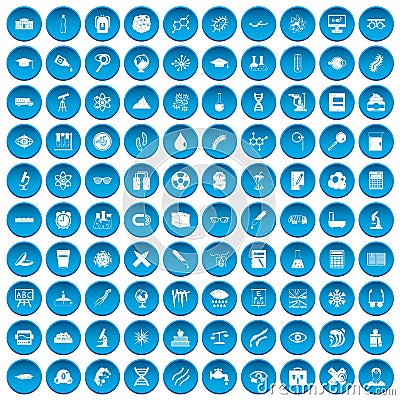 100 microscope icons set blue Vector Illustration